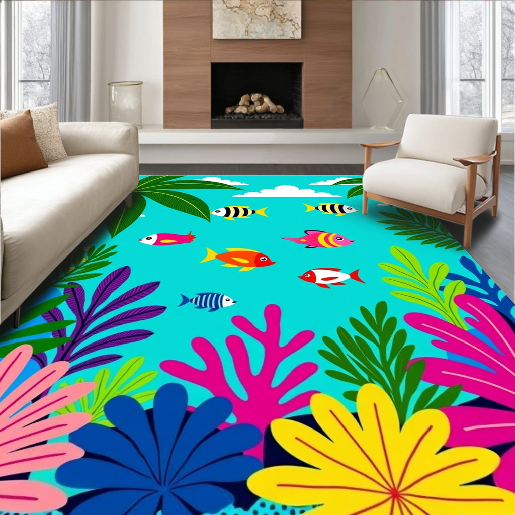 Tropical Fish Coral Underwater Scene Rug