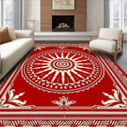 Crimson Sunburst Bordered Medallion Rug