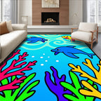 Blue Dolphins Coral Reef Underwater Scene Rug