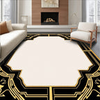 Art Deco Black Gold Floral Frame Rug