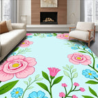 Pink Blue Flower Vine Border Rug