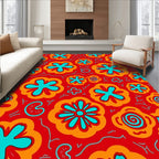 Vibrant Red Orange Floral Medley Rug