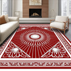 Crimson Floral Sunburst Bordered Rug