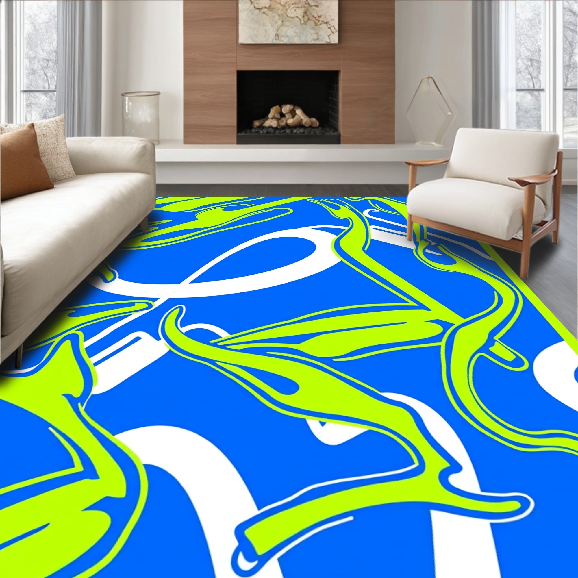 Electric Blue Vivid Swirl Abstract Rug