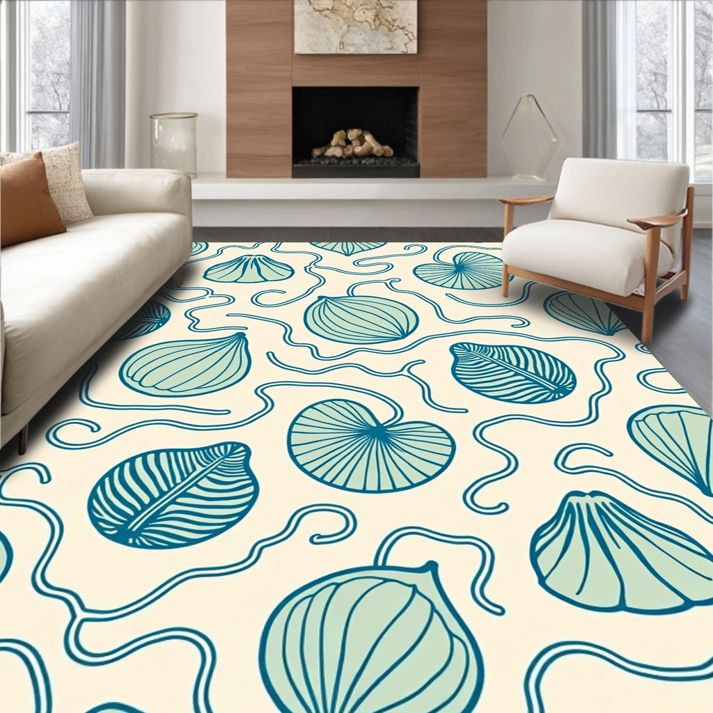 Aqua Botanical Swirl Garden Rug