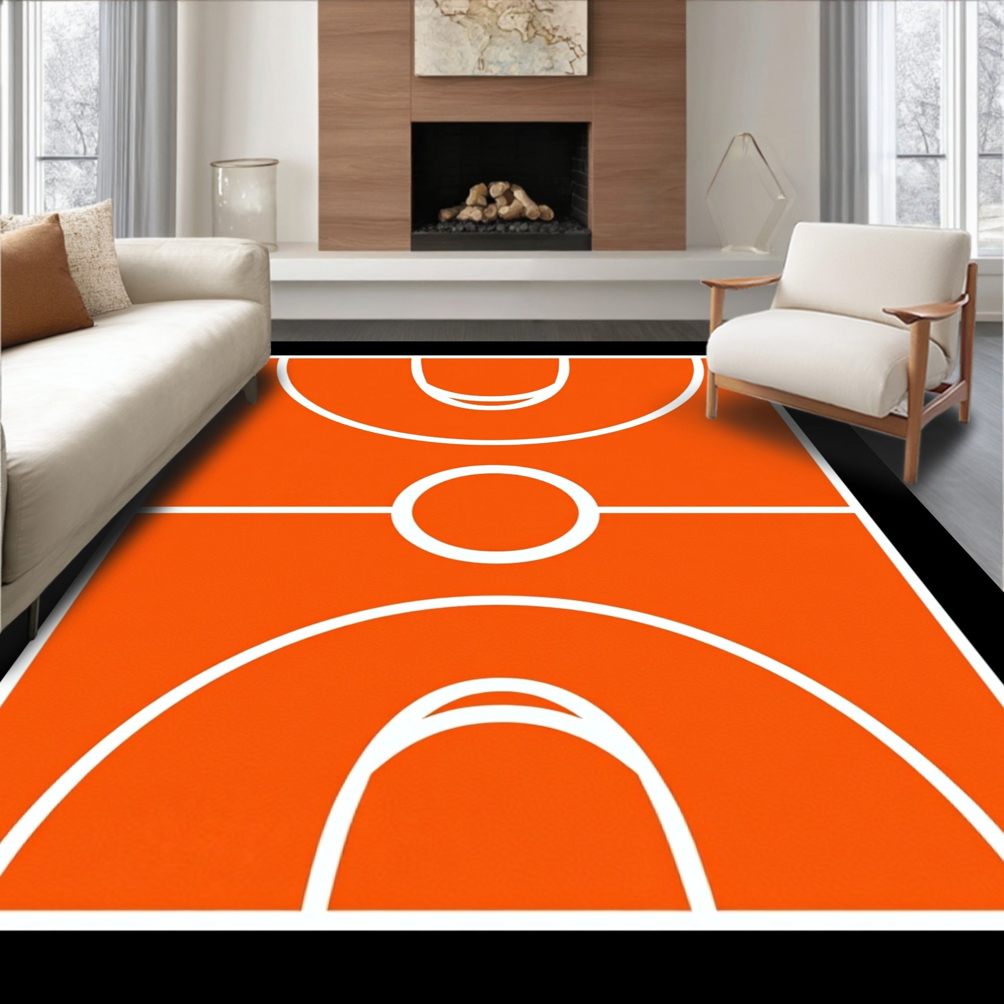Orange Court Geometric Lines Rug