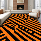 Bold Orange Geometric Maze Rug