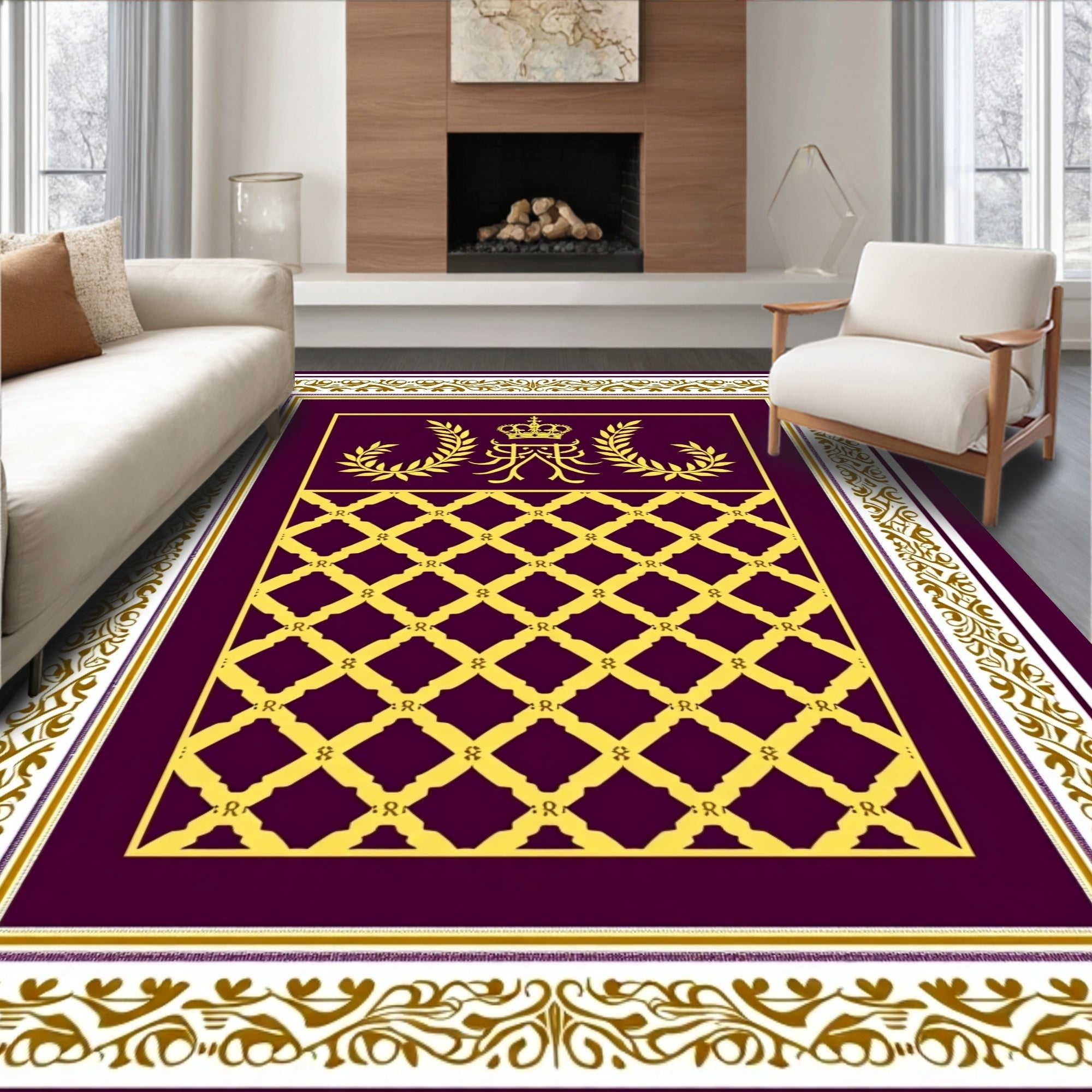 Regal Gold Monogram Diamond Border Rug