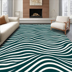 Deep Teal And Cream Wavy Stripes Rug