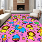 Charming Wild Animals Safari Scene Rug
