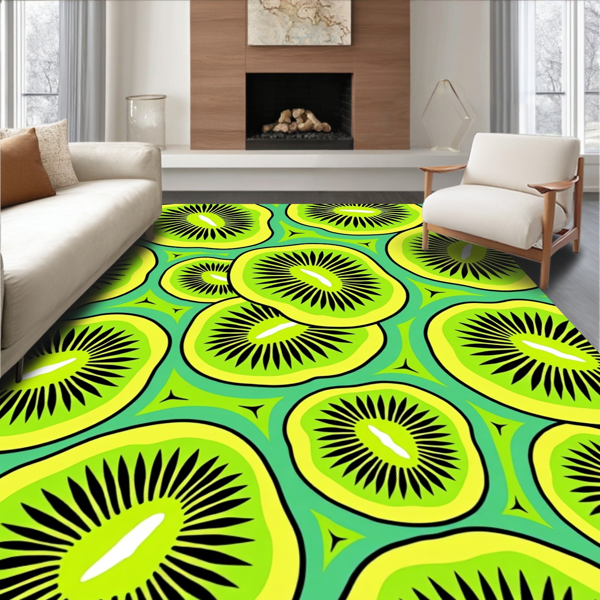 Vibrant Green Kiwi Slices Rug