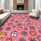 Whimsical Pink Cartoon Critters Garden Rug