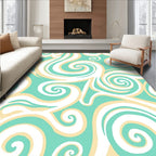 Aqua Cream Swirling Abstract Curvy Rug