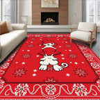 Red Whimsical Floral Cartoon Animals Rug