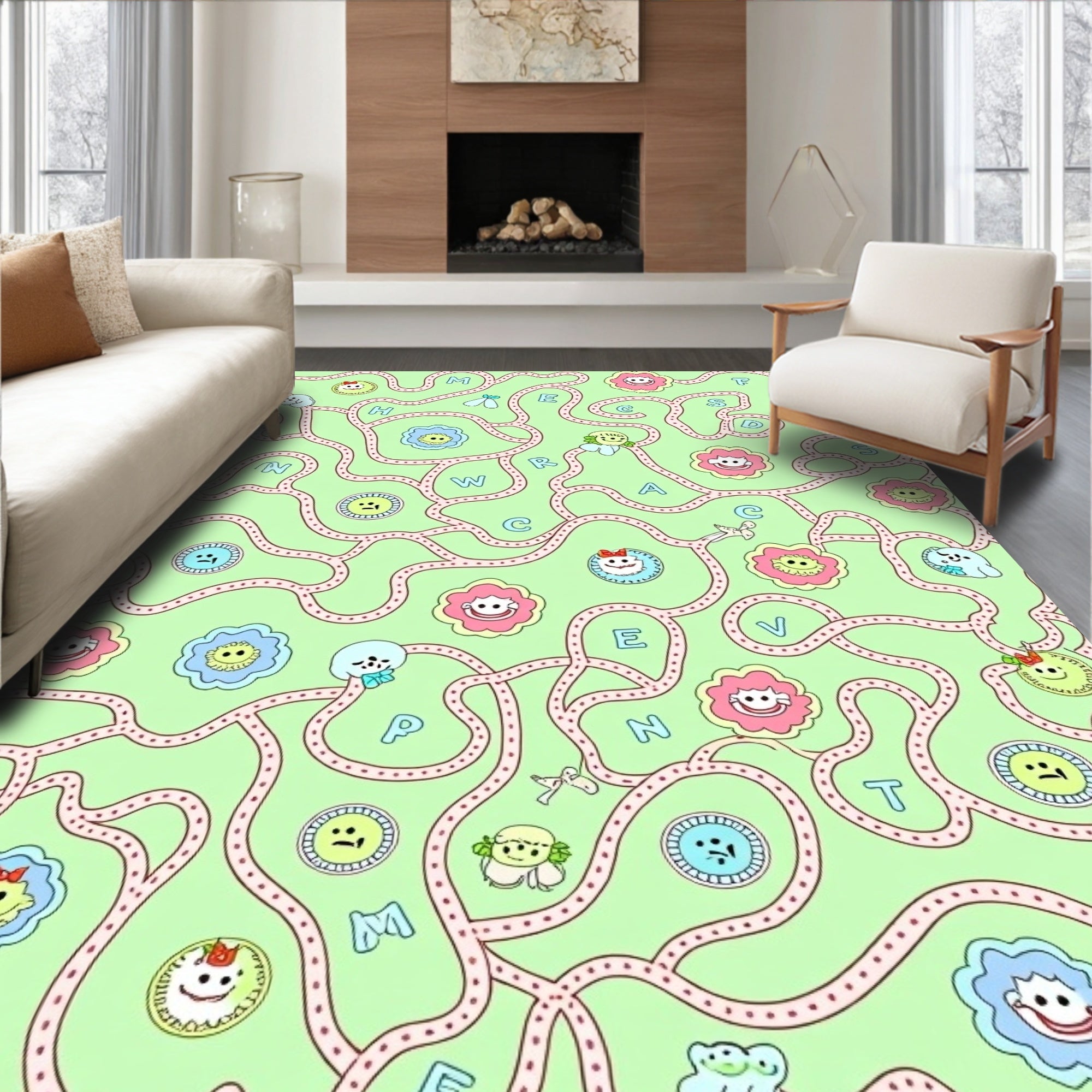 Whimsical Flower Faces Maze Rug