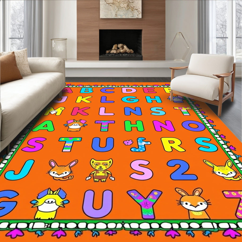 Vibrant Alphabet Border with Animals Rug