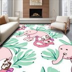 Pink Pastel Elephant Jungle Leaves Rug