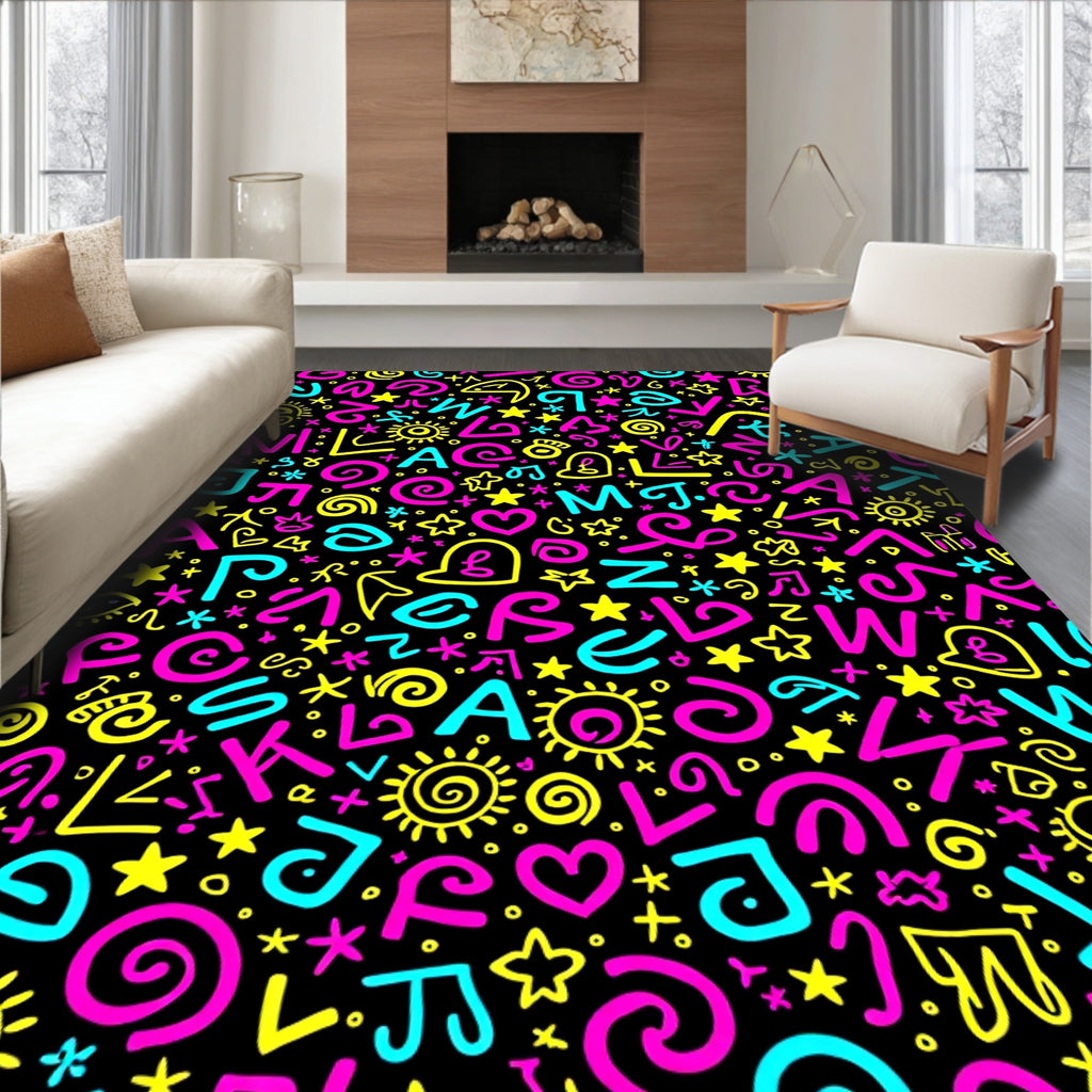 Colorful Alphabet and Symbols Collage Rug