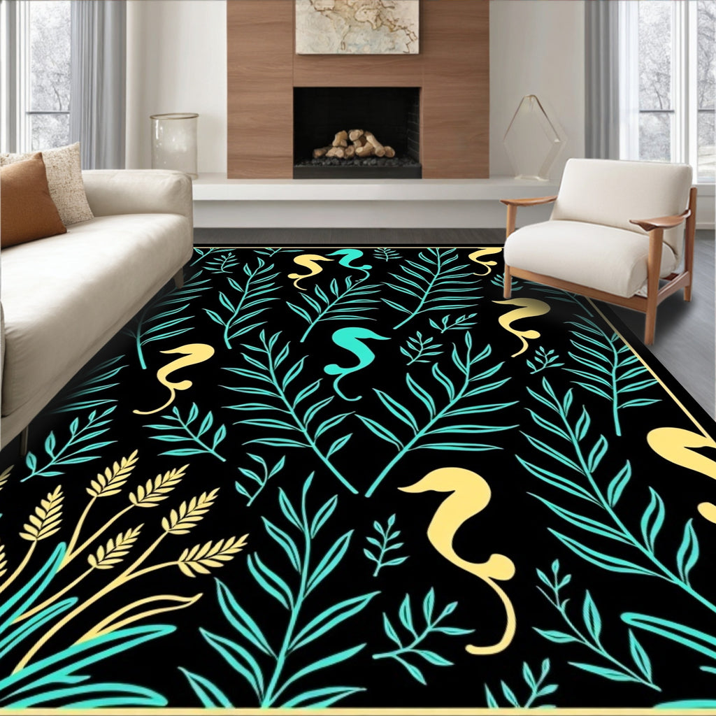 Aqua Yellow Seahorse Foliage Repeat Rug