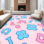 Pink Blue Alphabet Floral Playful Rug