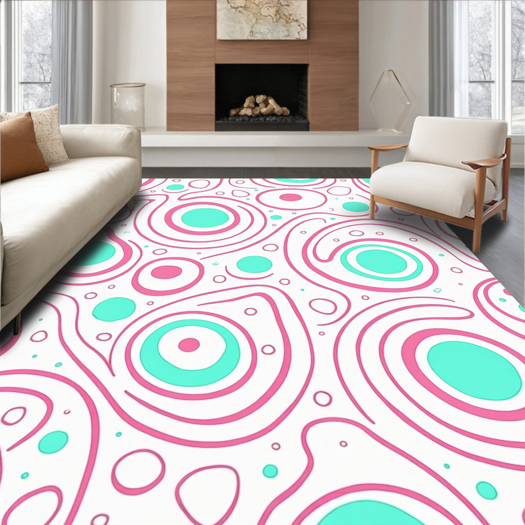 Swirling Pink Teal Circles Rug
