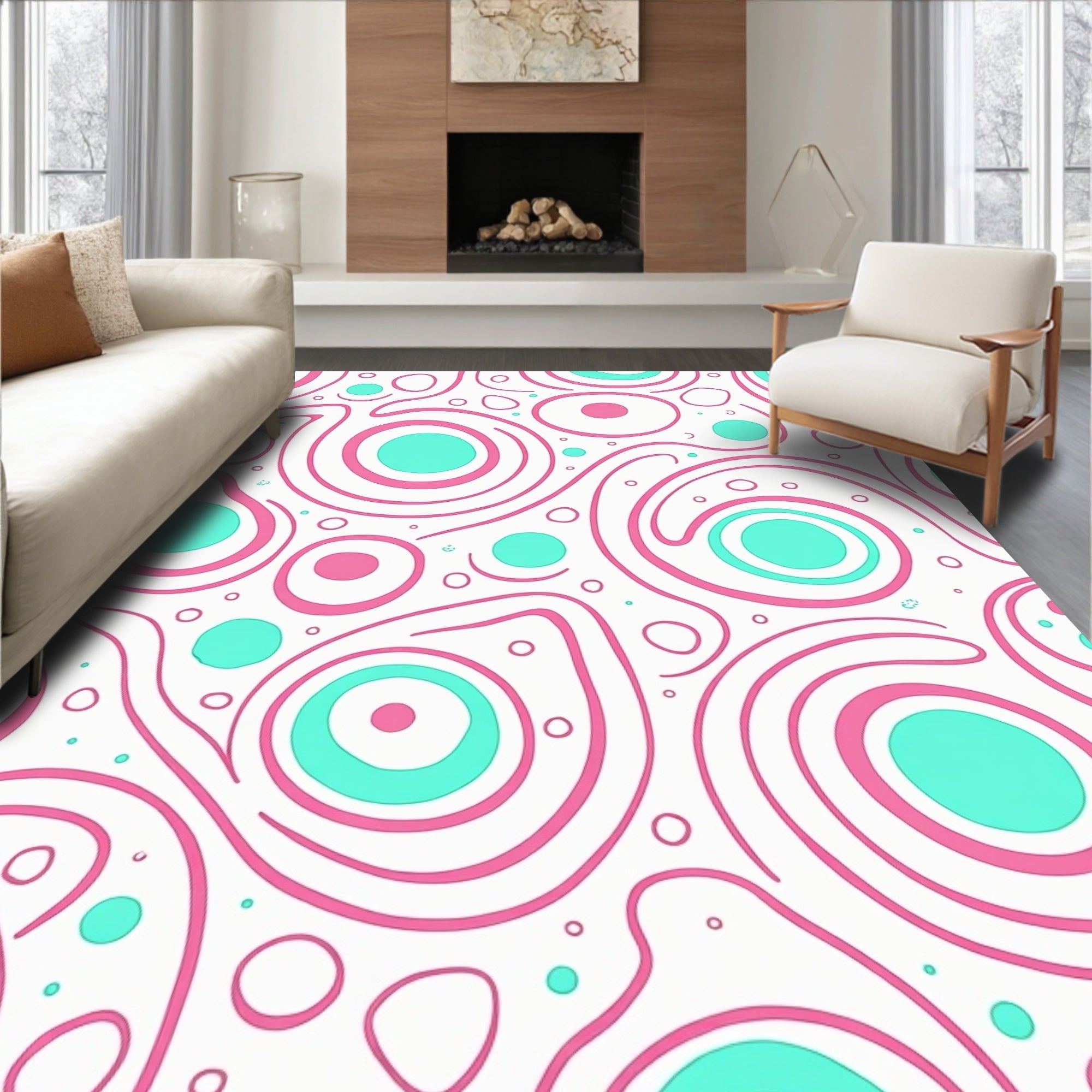 Swirling Pink Teal Circles Rug