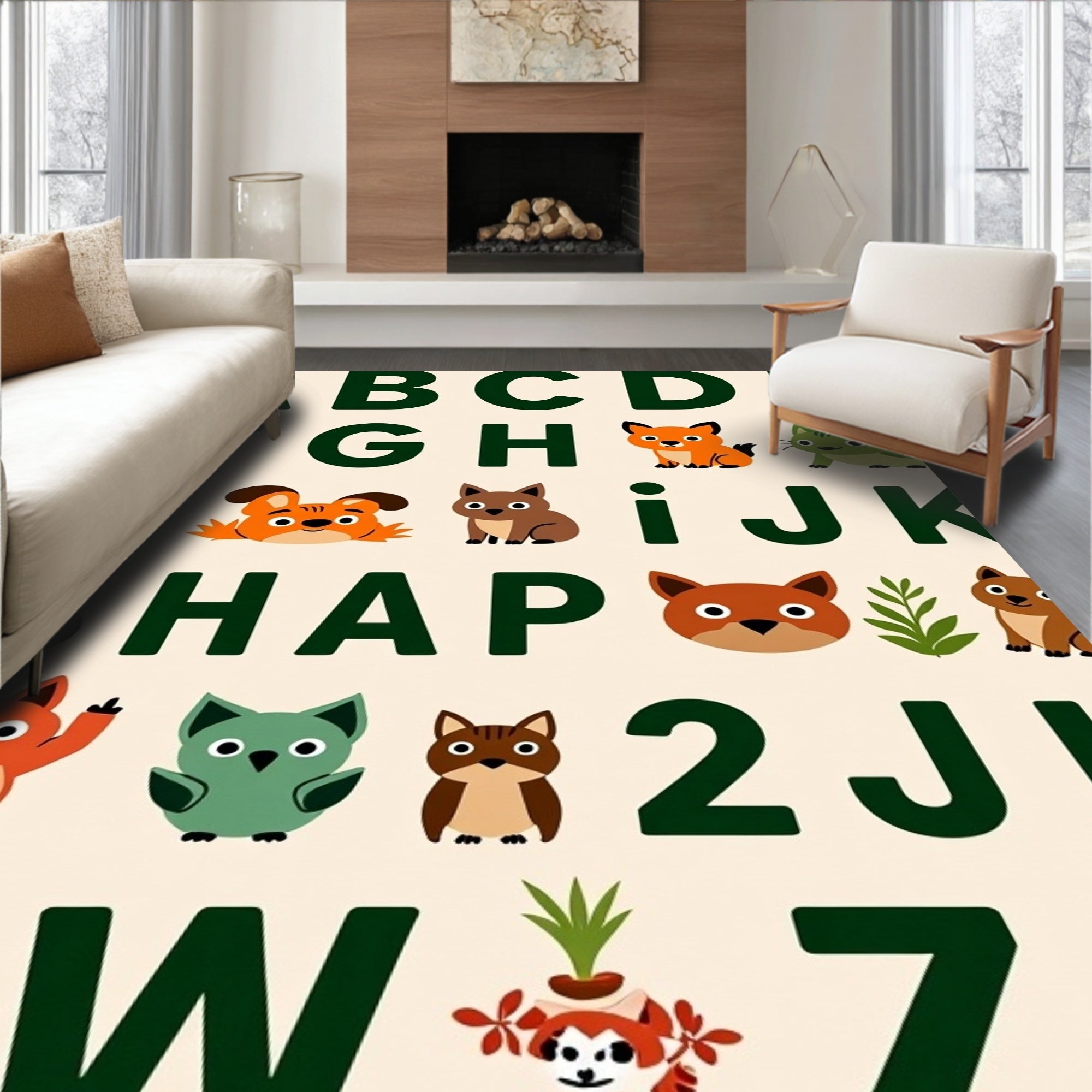 Whimsical Forest Animals Alphabet Rug