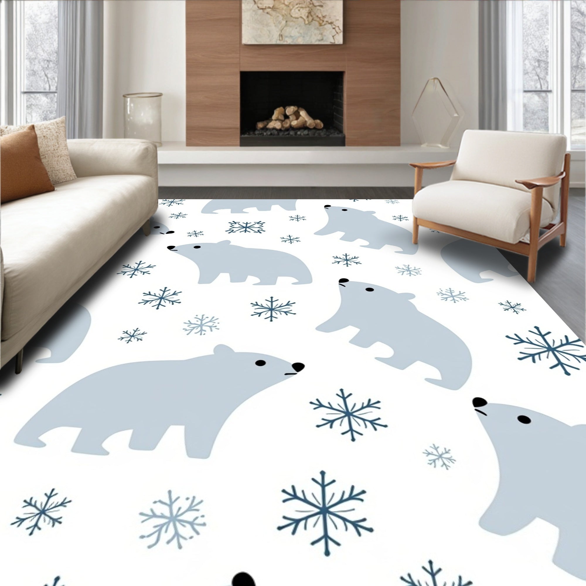 Whimsical Polar Bear Snowflake Scatter Rug