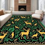 Golden Deer With Green Foliage Border Rug
