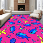 Vibrant Pink Butterfly And Fish Accents Rug