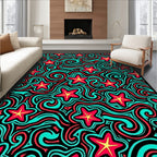 Red Yellow Star Swirls Rug
