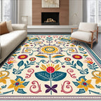 Yellow Red Blue Floral Folk Art Rug
