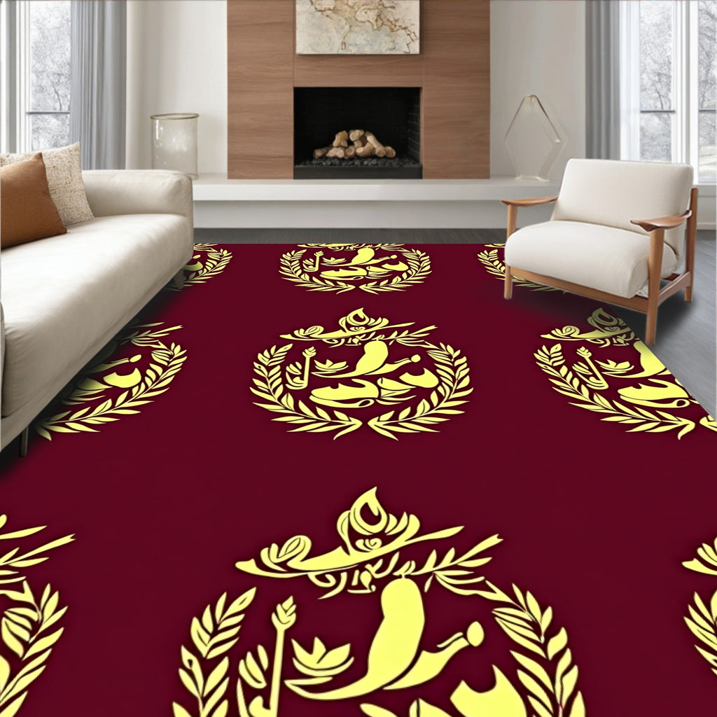Yellow Laurel Emblem Burgundy Rug