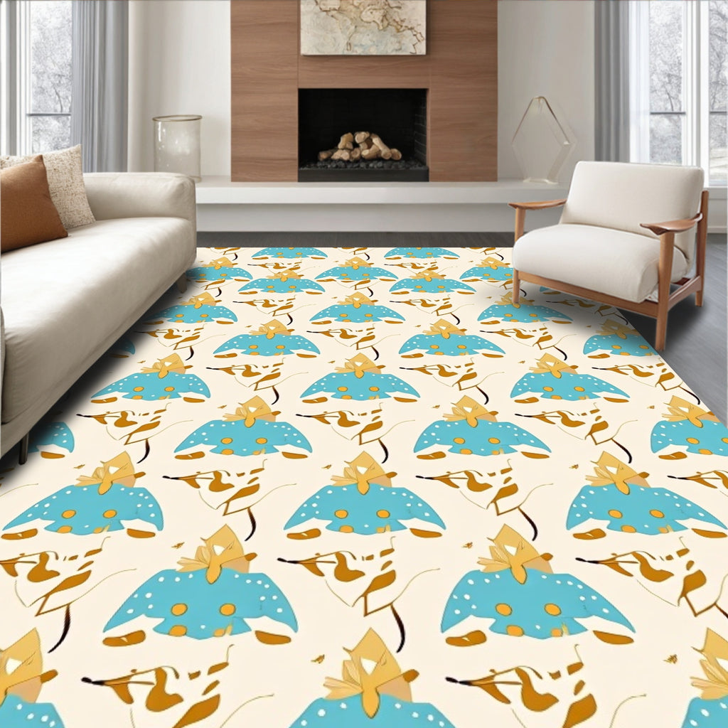 Blue Yellow Object Autumn Foliage Repeat Rug