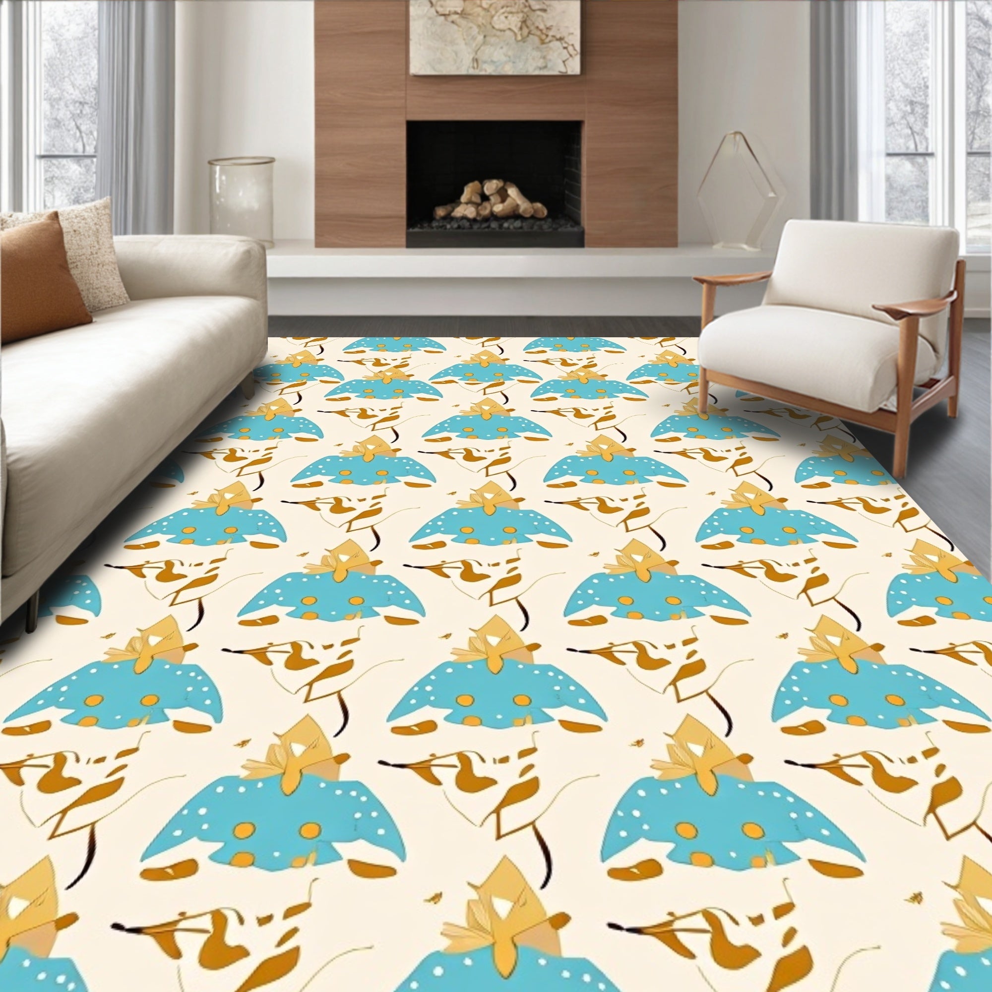 Blue Yellow Object Autumn Foliage Repeat Rug