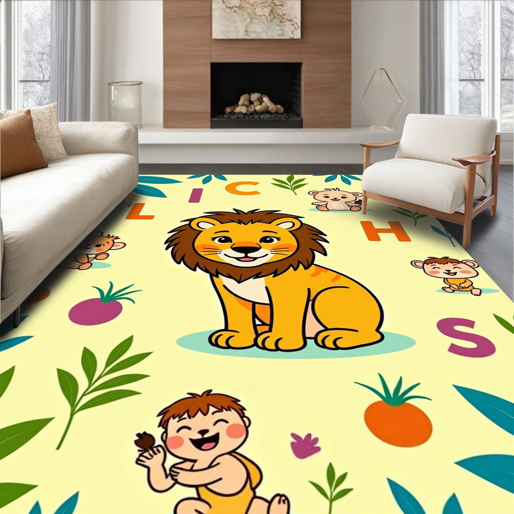 Whimsical Lion Cub Alphabet Jungle Rug