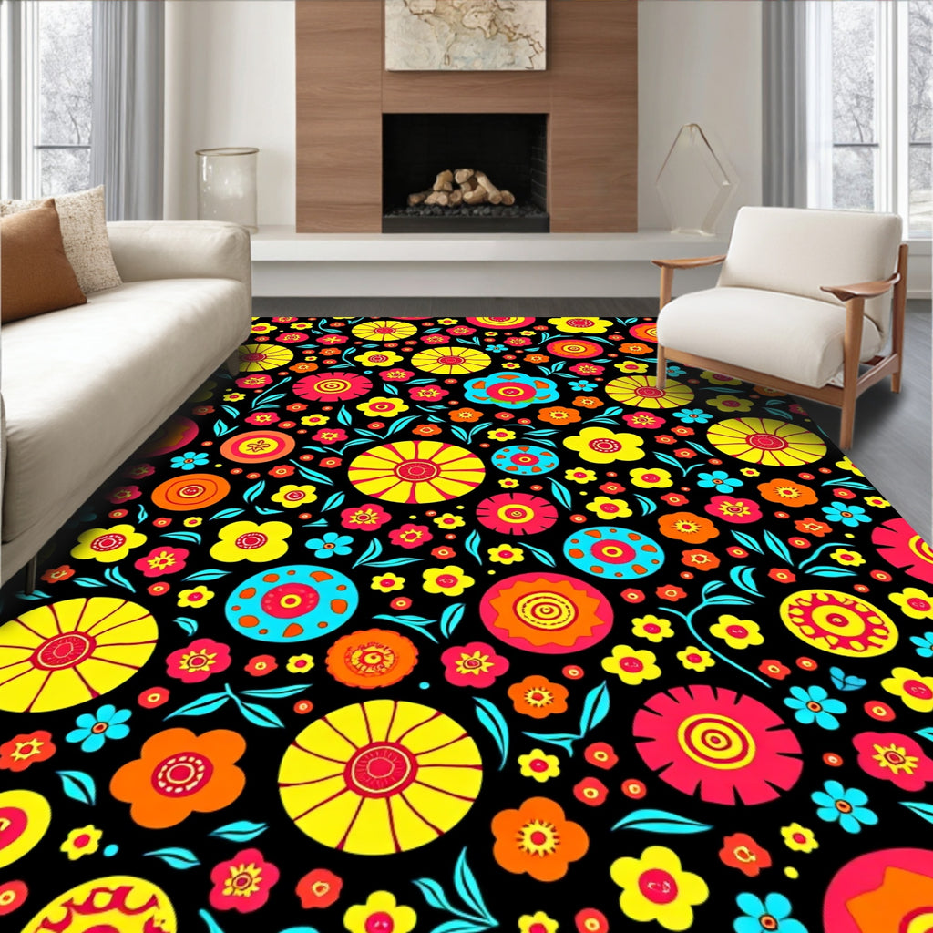 Funky Multicolor Floral Bloom Collage Rug