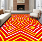 Bold Red Yellow Geometric Zigzag Diamonds Rug