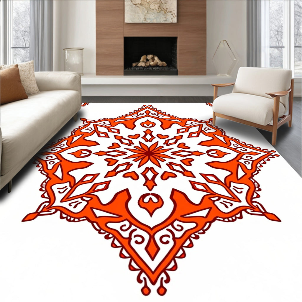 Orange Floral Sunburst Mandala Rug