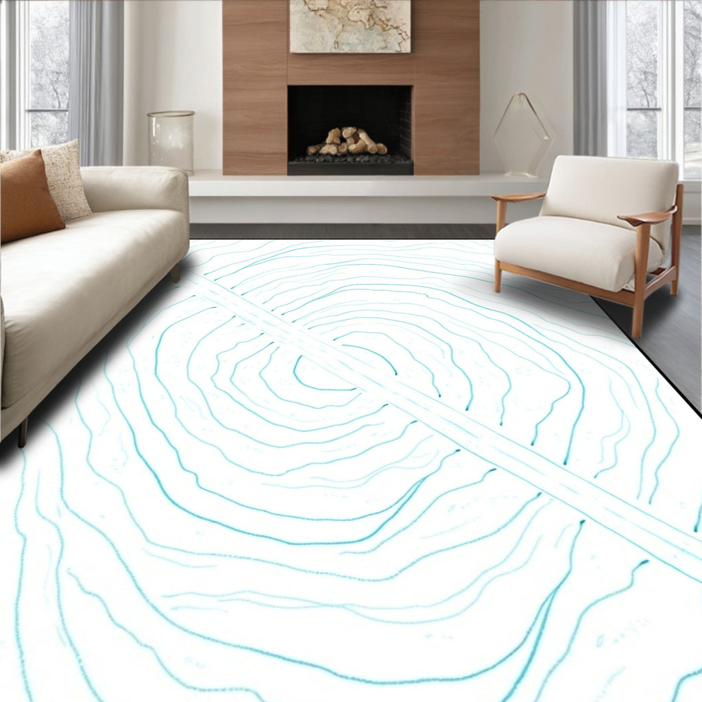 Aqua Rippling Strokes Diagonal Band Rug