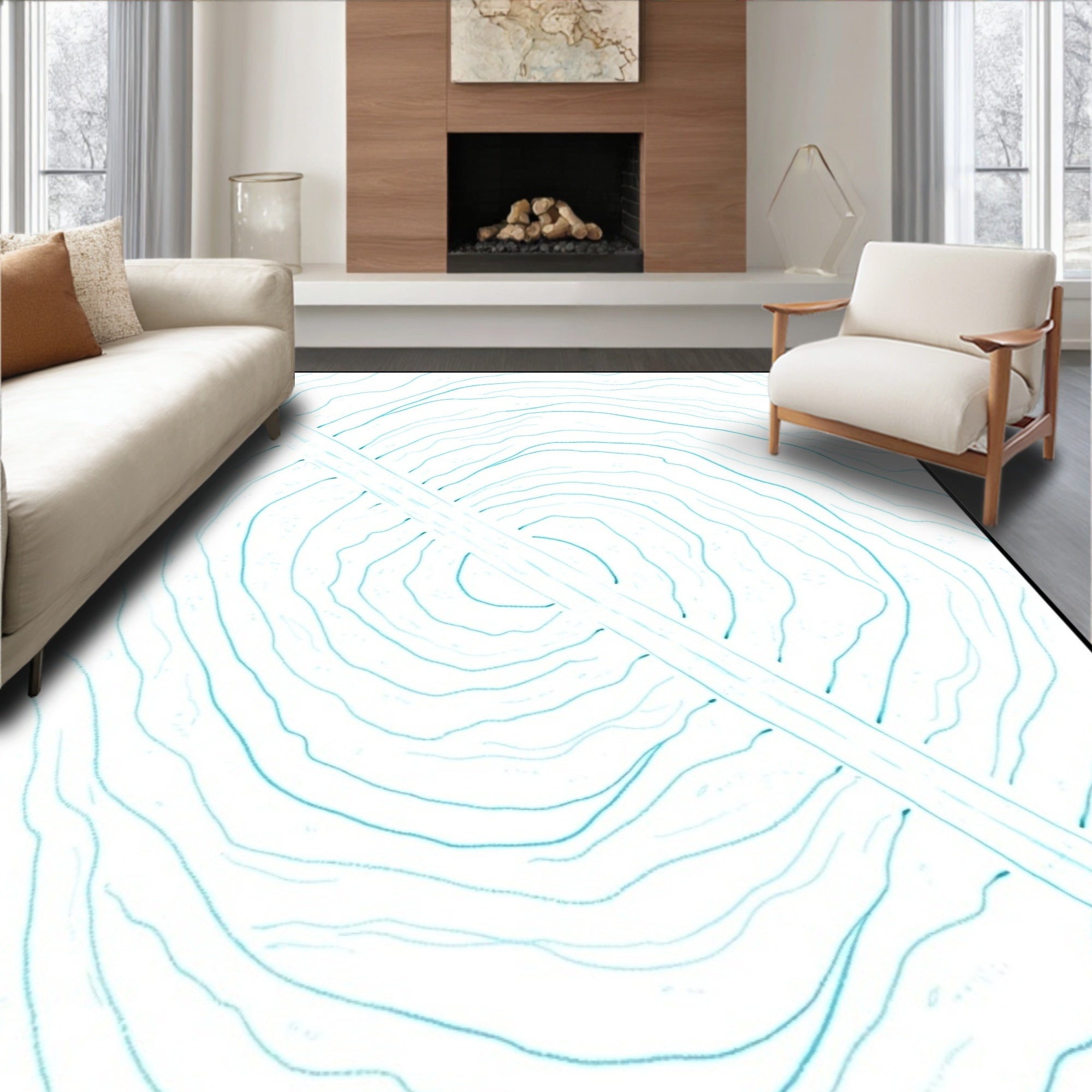 Aqua Rippling Strokes Diagonal Band Rug