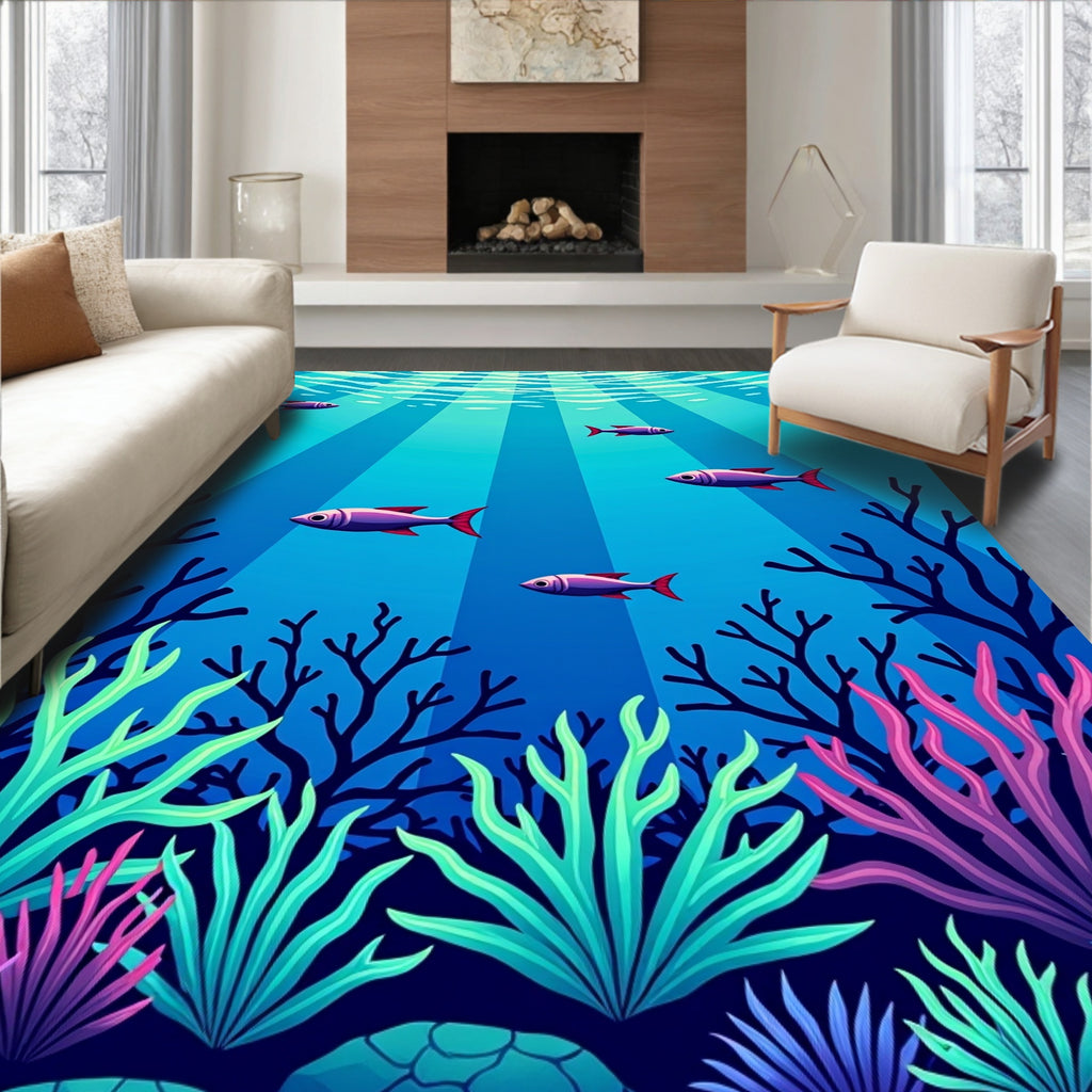 Serene Blue Ocean Coral Fish Rug