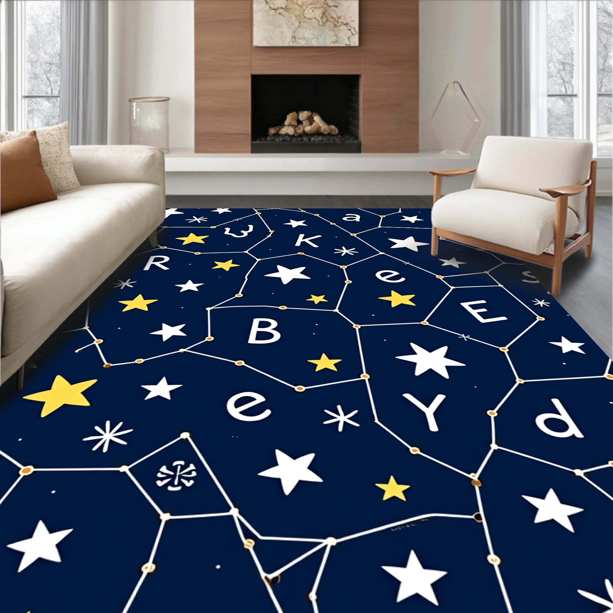 Cosmic Alphabet Constellation Navy Rug