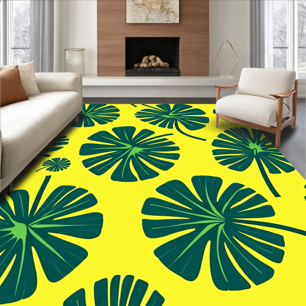 Vivid Yellow Green Tropical Fan Rug