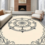 Vintage Black Floral Wheel Frame Rug