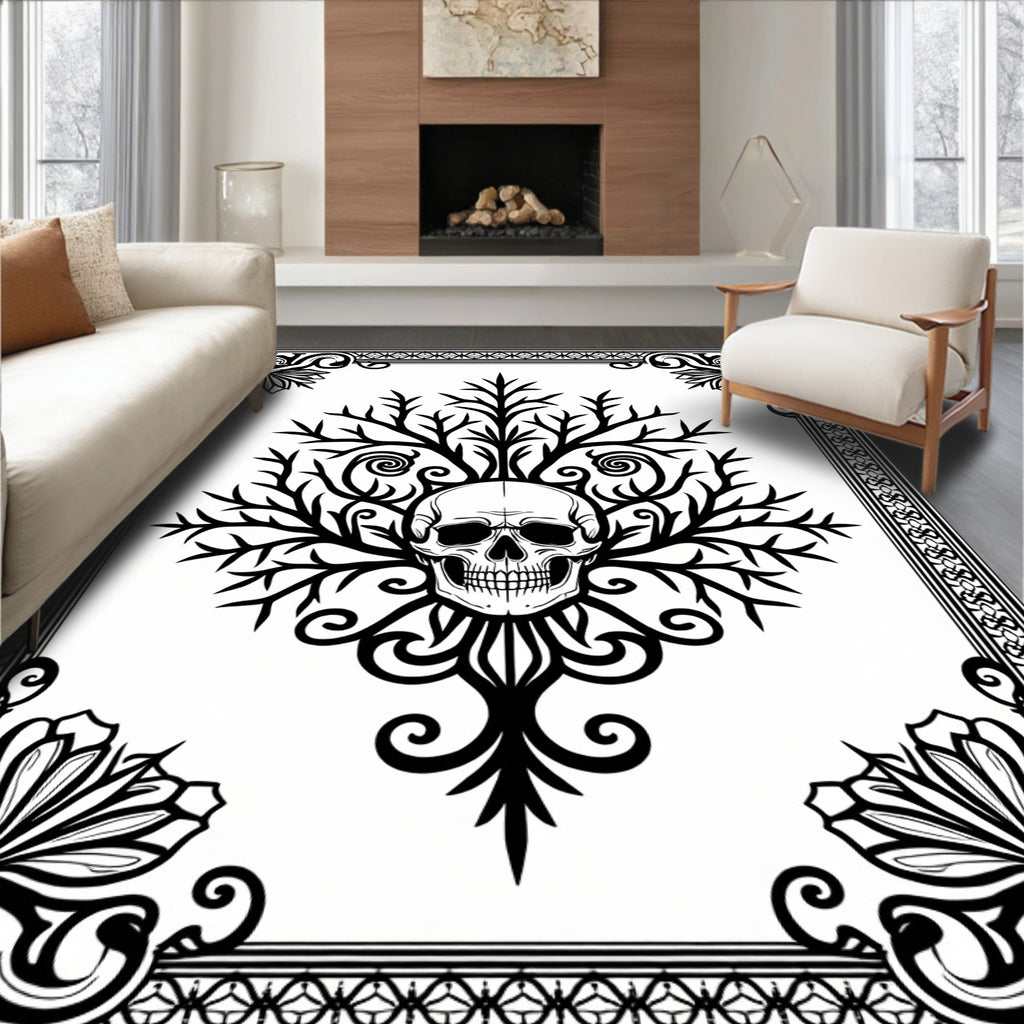 Black White Skull Tree Mandala Rug