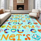 Playful Orange Yellow Blue Characters Rug