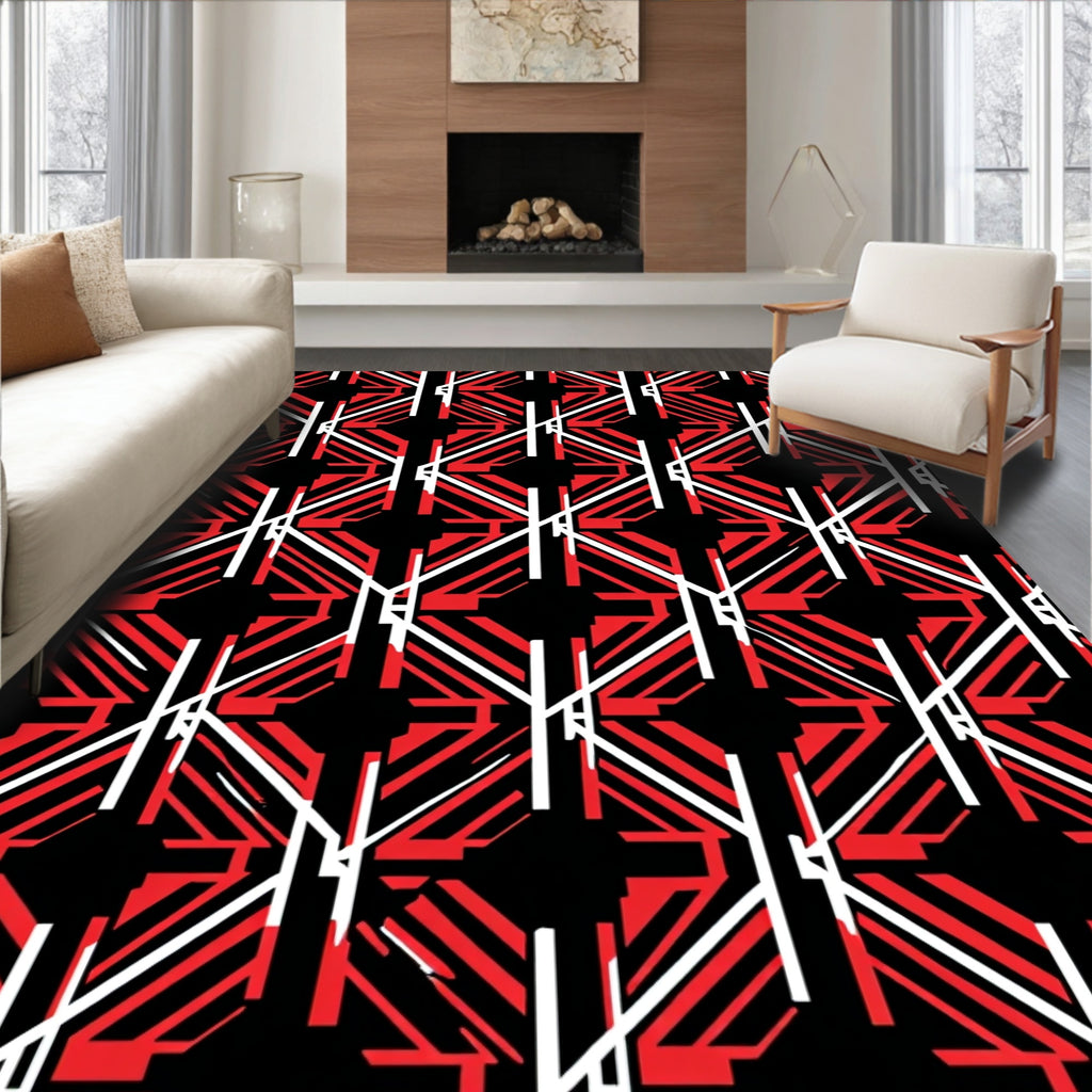Bold Red White Geometric Abstraction Rug