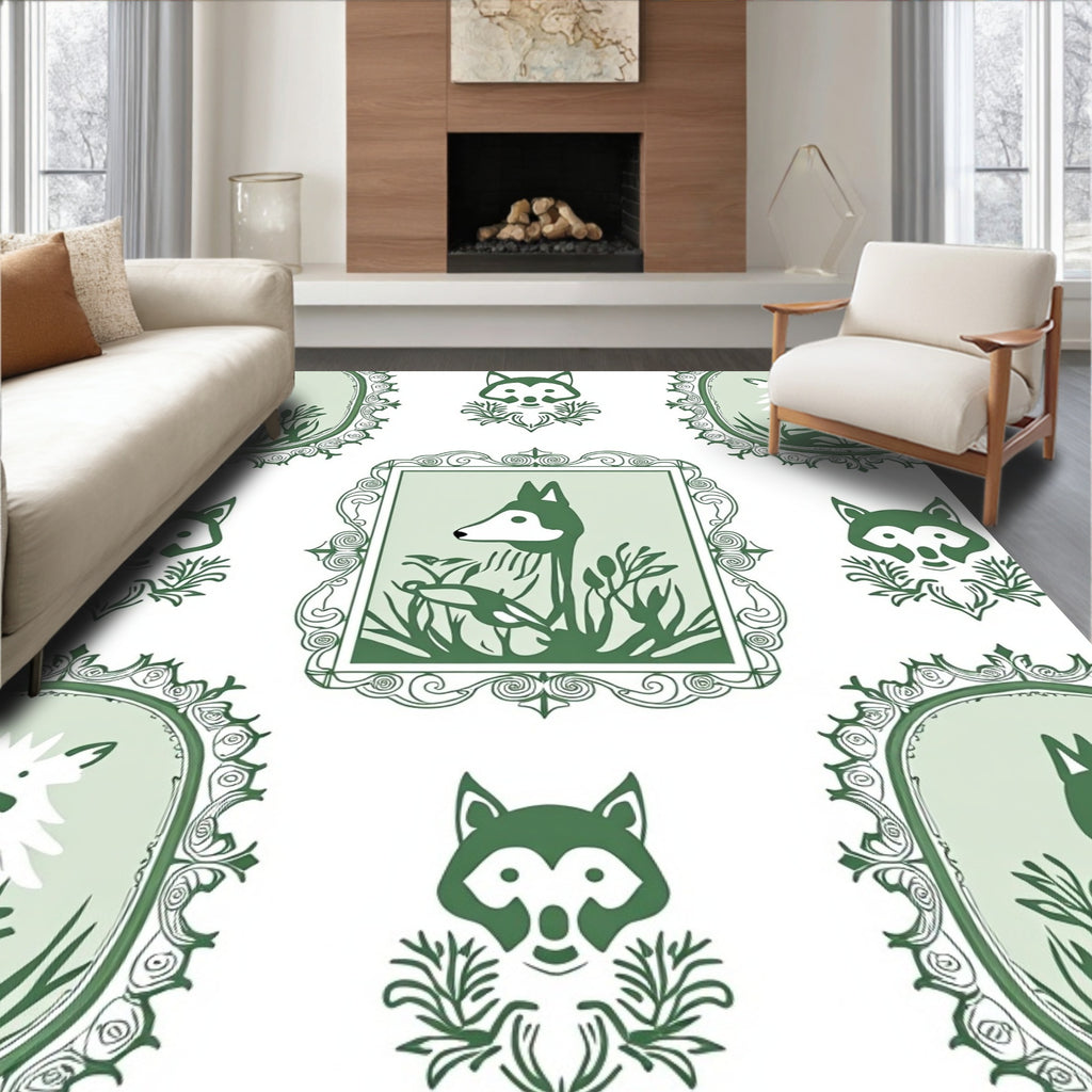 Whimsical Fox Floral Oval Frame Rug