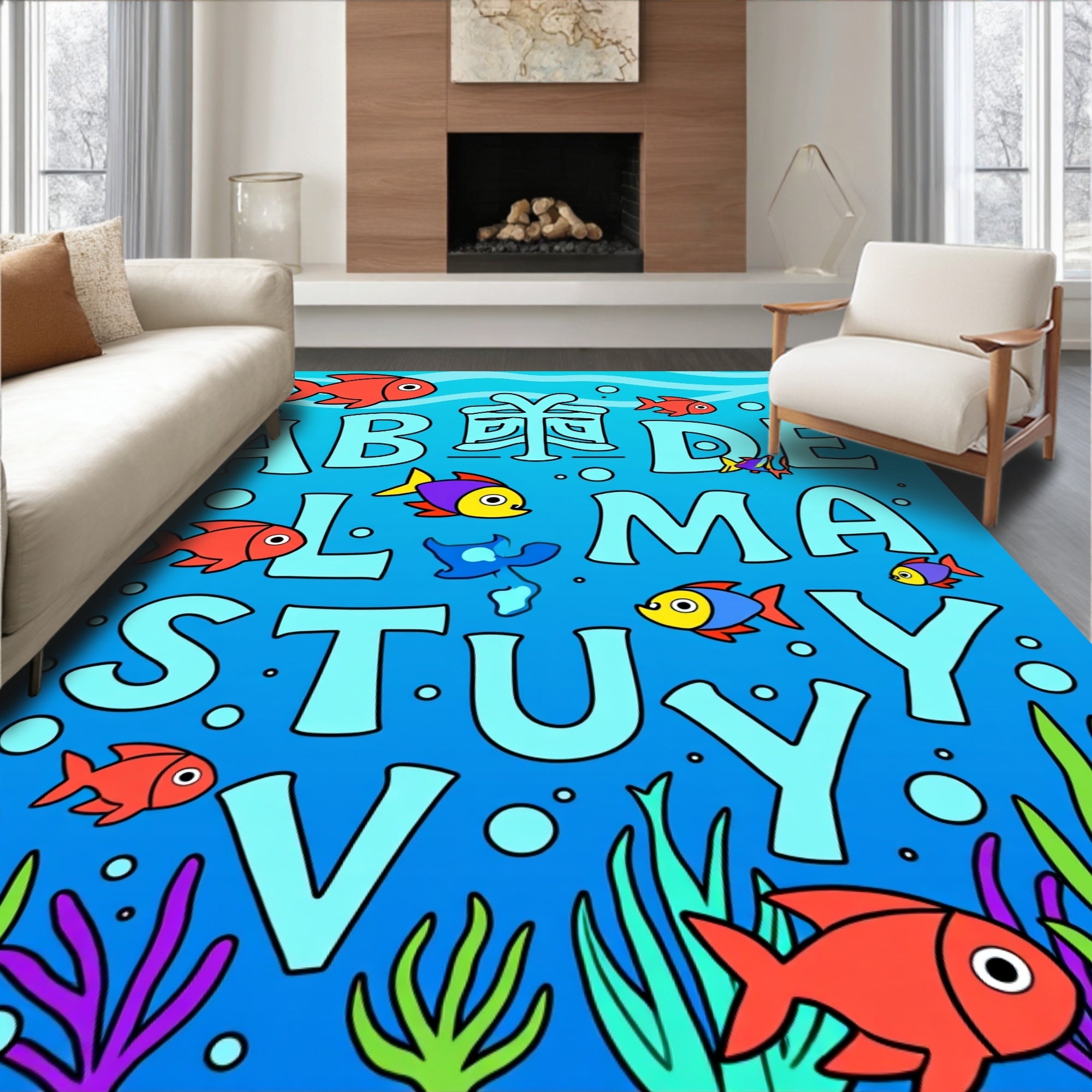 Underwater Alphabet Fish Theme Rug